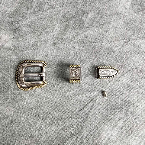 Hat Buckle Set, Silver and gold rope detail, for 3/8 inch hatband